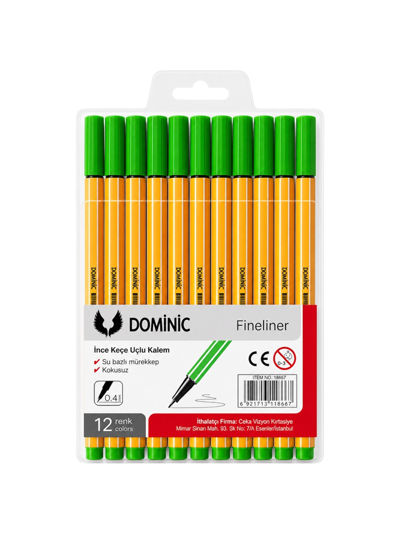Fineliner Tükenmez Kalem 0.4 Mm Yeşil Renk 12'Li Fineliner Tükenmez Kalem 0.4 Mm Yeşil Renk 12'Li