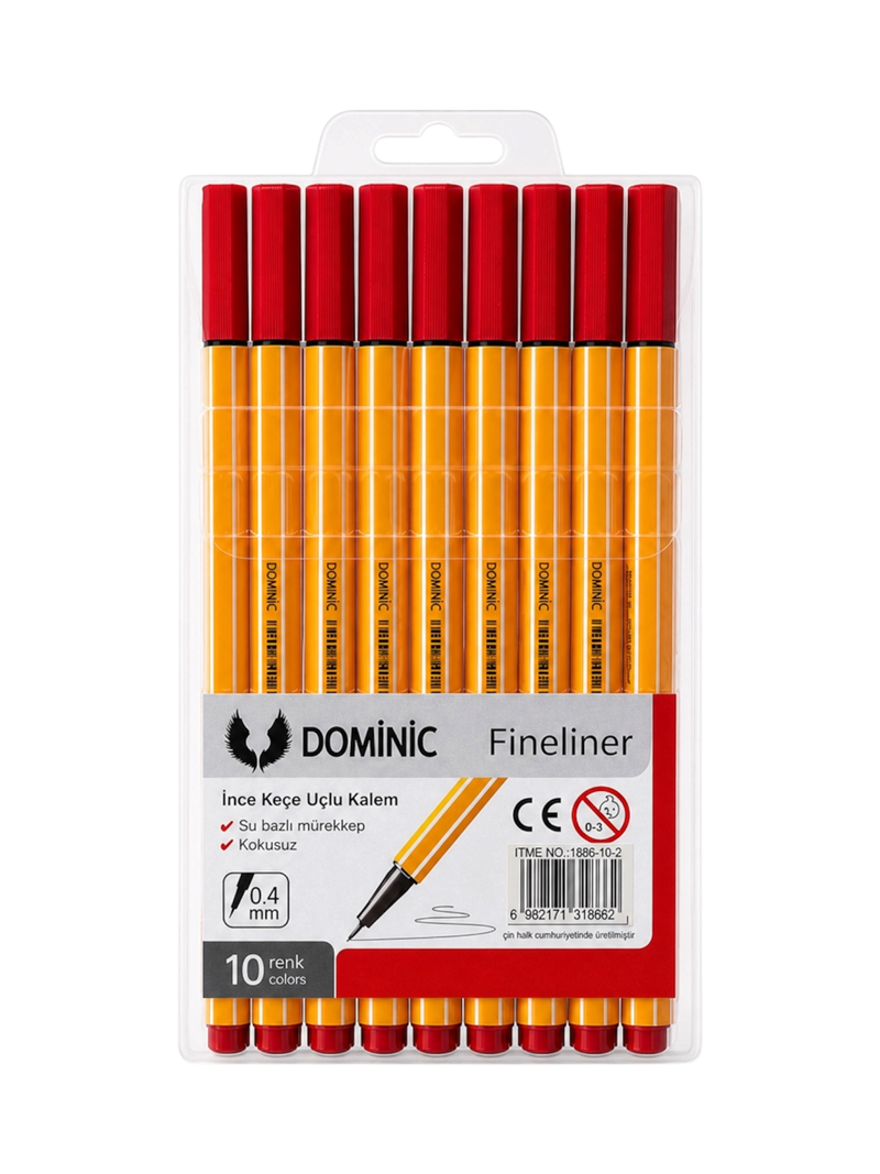 Fineliner Tükenmez Kalem 0.4 Mm Kırmızı Renk 10'Lu Fineliner Tükenmez Kalem 0.4 Mm Kırmızı Renk 10'Lu