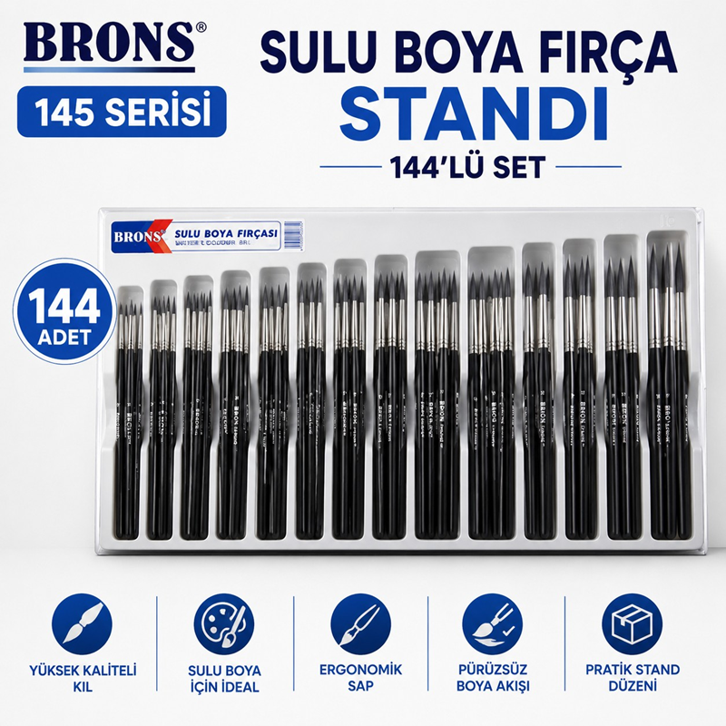 Brons 145 Serisi Sulu Boya Fırça Seti 144'Lü Stand