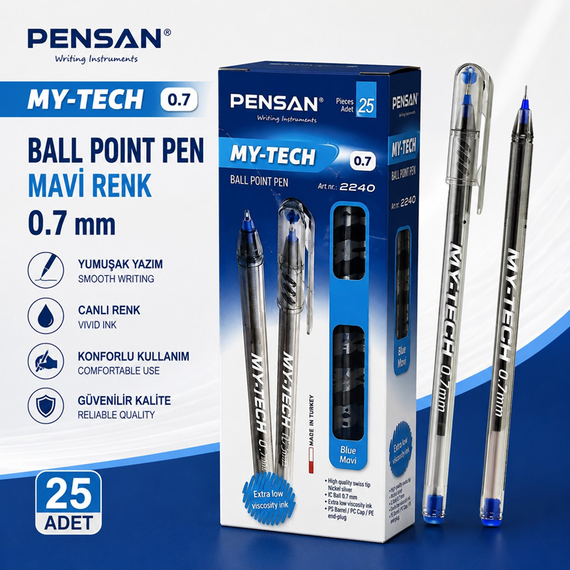 Pensan My-Tech Tükenmez Kalem Mavi Renk 25'Li (0.7 Uç)