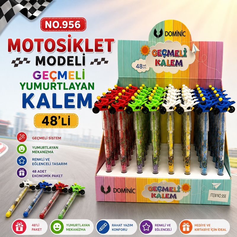 No.956 Motosiklet Modeli Geçmeli Yumurtlayan Kalem 48'Li Paket