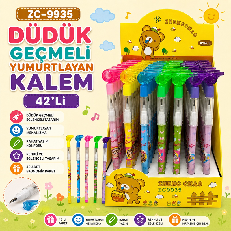 Zc-9935 Düdük Modeli Geçmeli Yumurtlayan Kalem 42'Li Paket