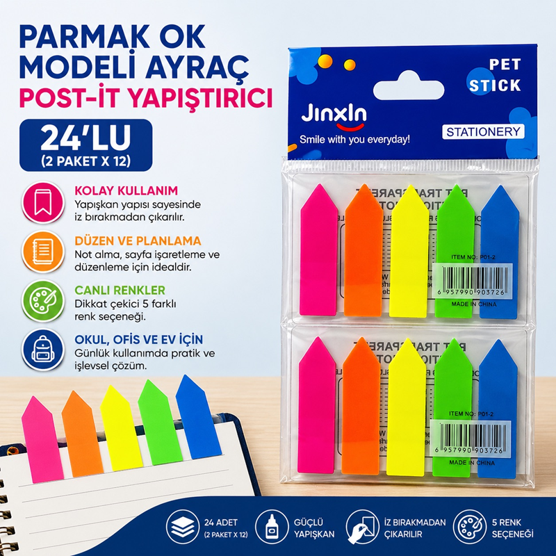 Parmak Ok Modeli Yapışkanlı Ayraç Post-it 24'Lü