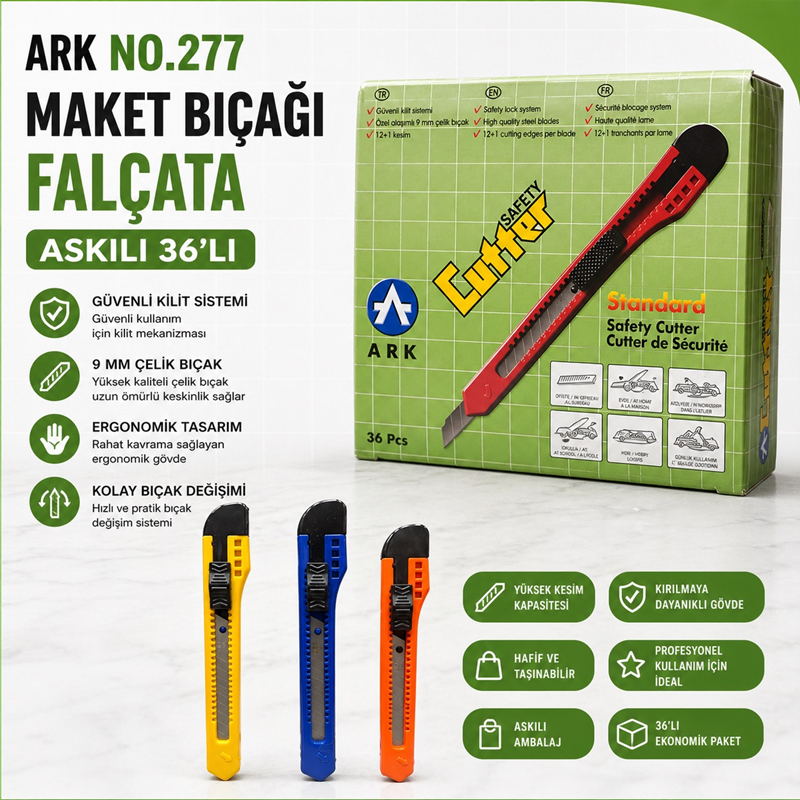 Ark No.277 Askılı Maket Bıçağı Falçata 36'Lı