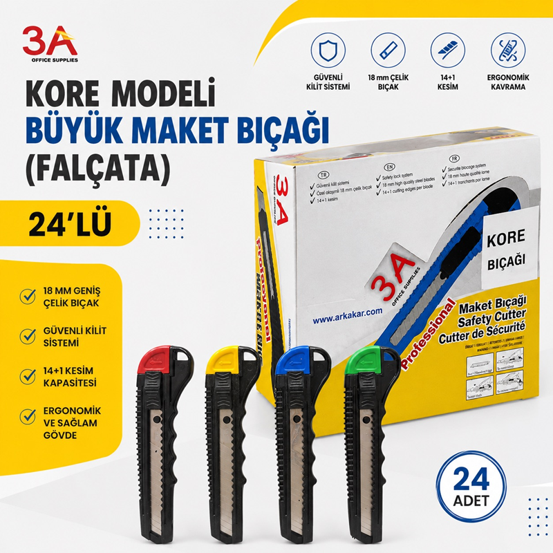 Ark Kore Modeli Büyük Maket Bıçağı Falçata 24'Lü