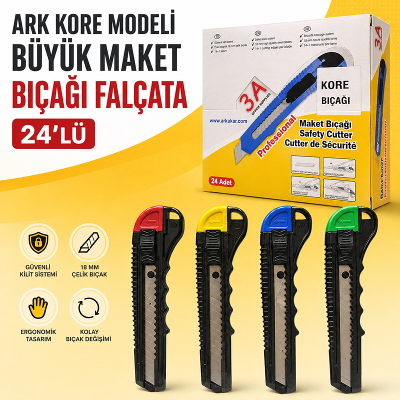 Ark Kore Modeli Büyük Maket Bıçağı Falçata 24'Lü
