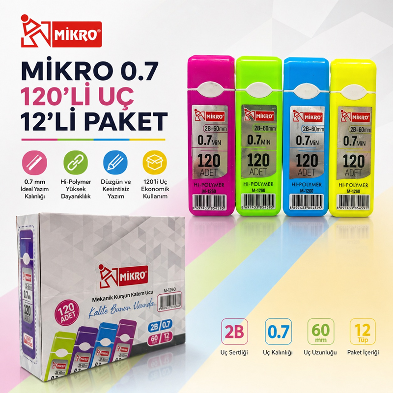 Mikro Neon Renkler 120'Li 0.7 Uç 12'Li Paket