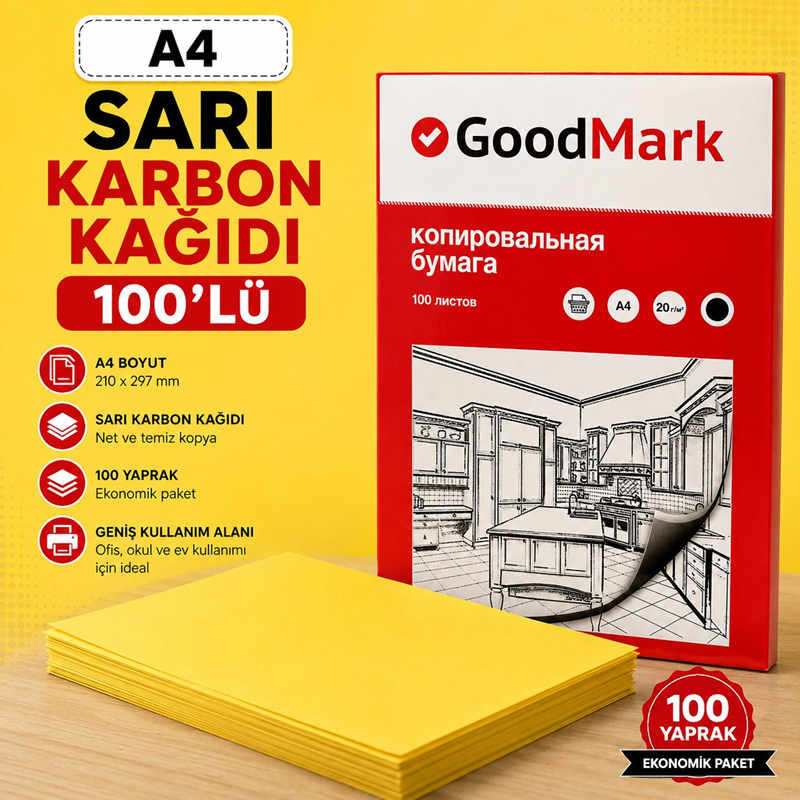 A4 Karbon Kağıdı Sarı Renk 100'Lü