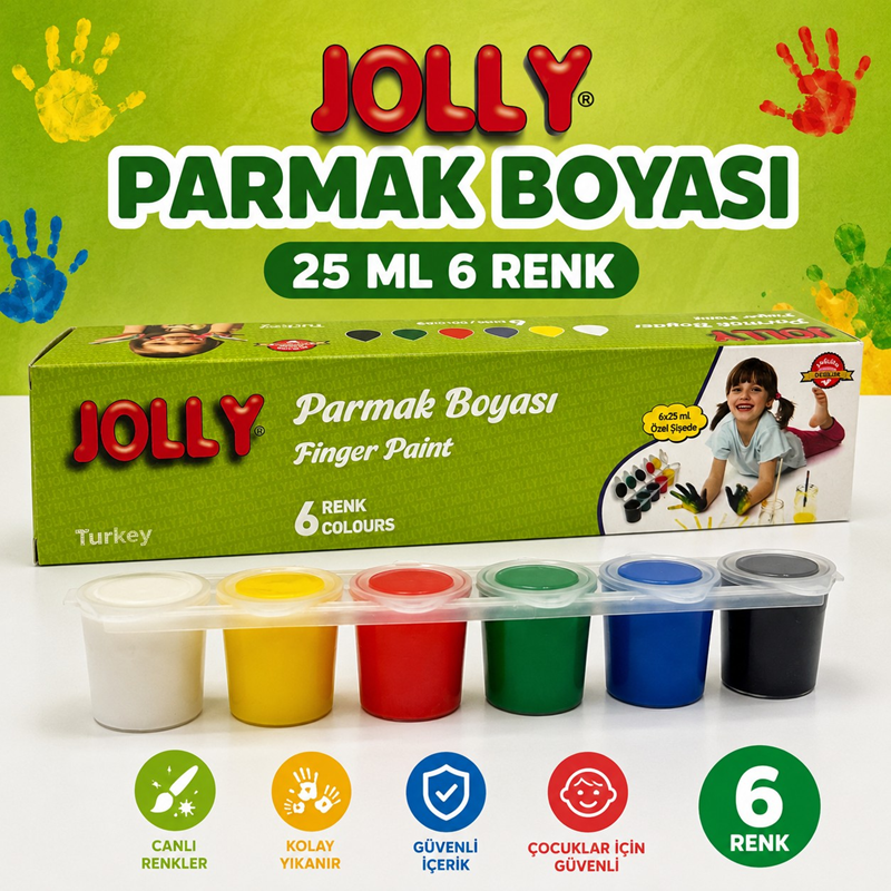 Jolly Şişe Parmak Boyası 6 Renk (25 Ml)