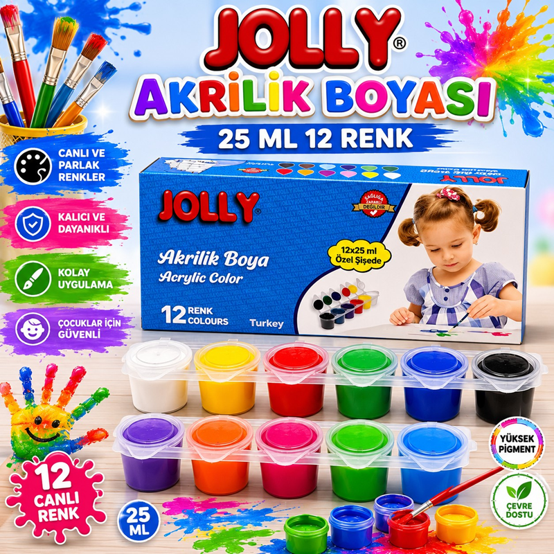 Jolly Şişe Akrilik Boyası 12 Renk (25 Ml)