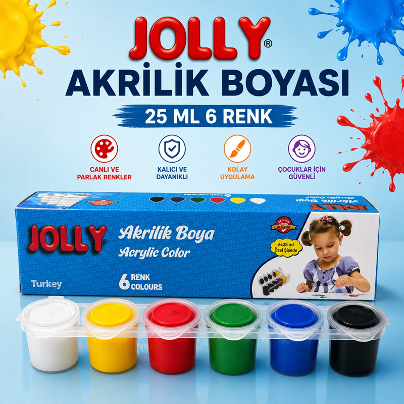 Jolly Şişe Akrilik Boya 6 Renk (25 Ml)
