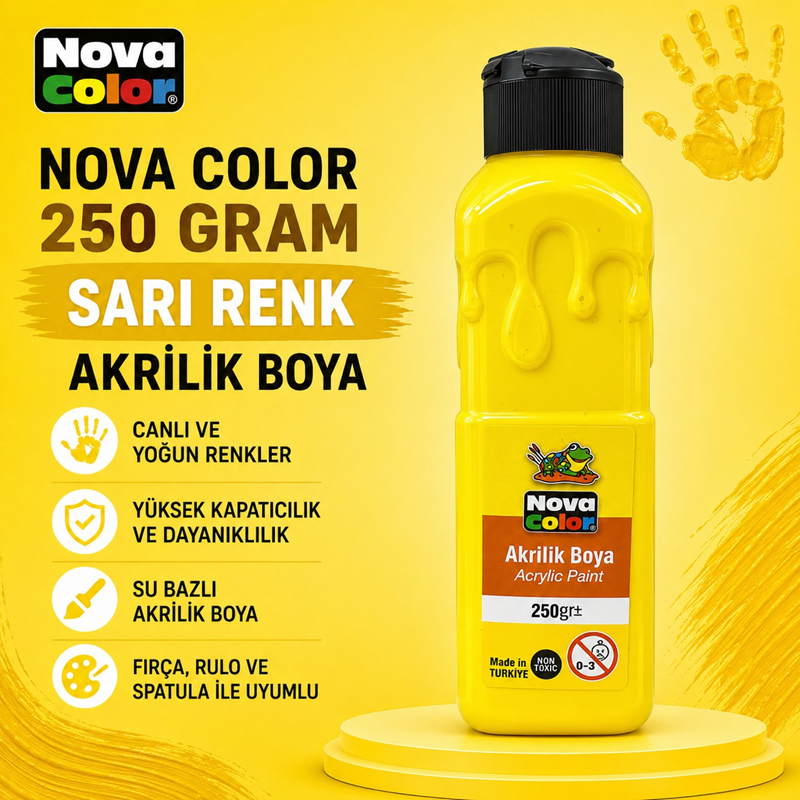 Nova Color Akrilik Boya 250 Gram Sarı Renk
