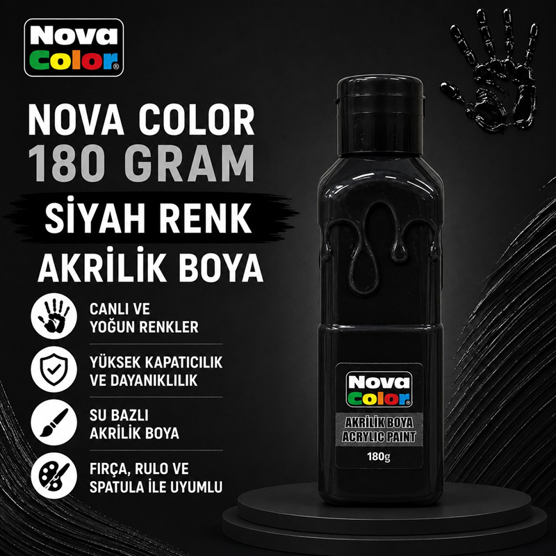 Nova Color Akrilik Boya 180 Gram Siyah Renk