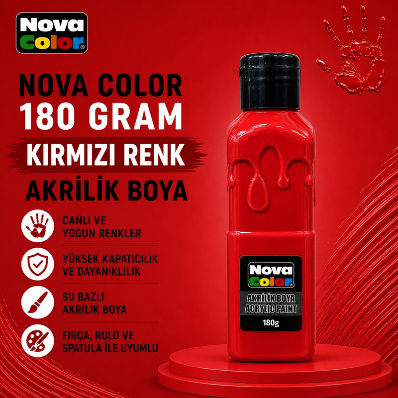 Nova Color Akrilik Boya 180 Gram Kırmızı Renk