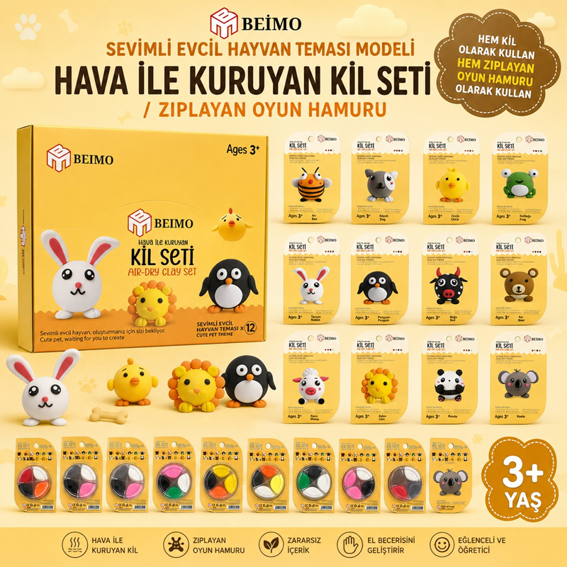 Sevimli Evcil Hayvan Teması Air Clay / Kil Seti 12'Li