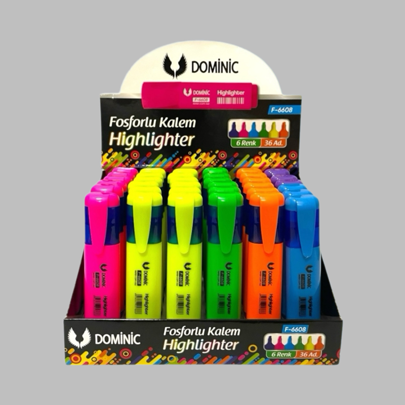 DOMİNİC NEON FOSFORLU KALEM STANDI 36LI PAKET
