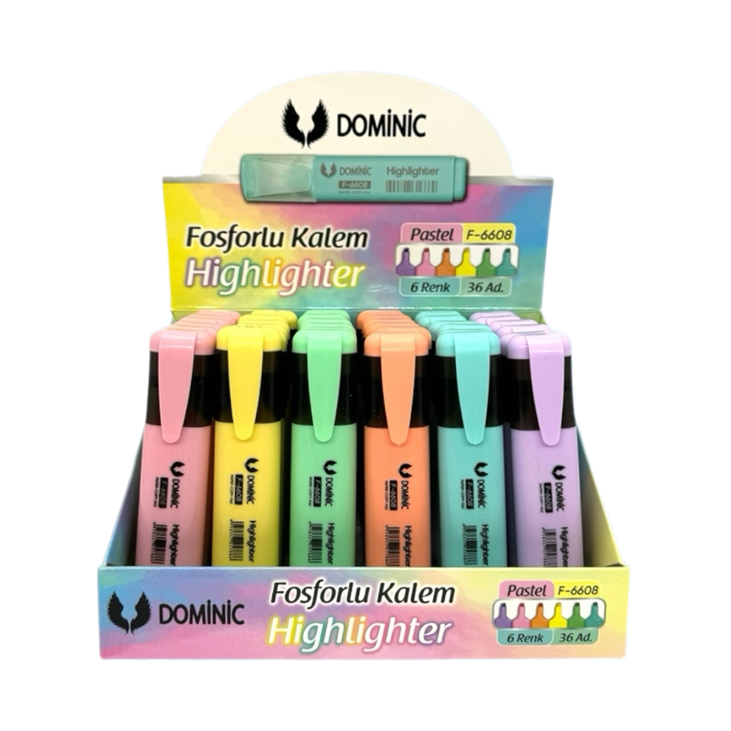DOMİNİC PASTEL FOSFORLU KALEM STANDI 36LI PAKET