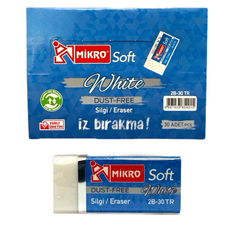 MİKRO BEYAZ SİLGİ 30LU PAKET