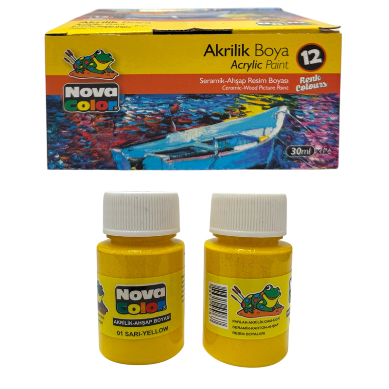 NOVA COLOR 30 ML SARI AKRİLİK BOYA 12Lİ PAKET