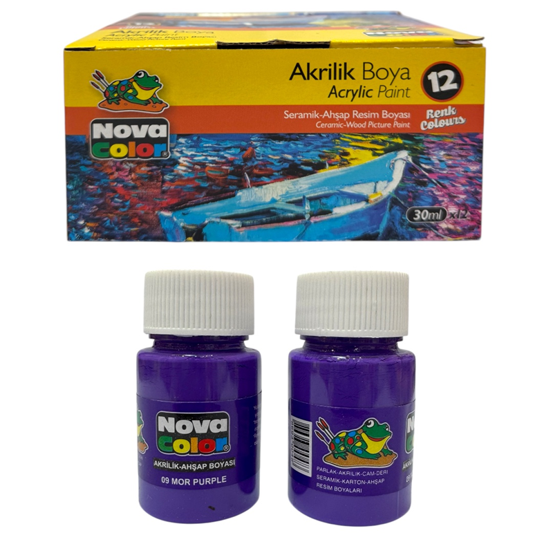 NOVA COLOR 30 ML MOR AKRİLİK BOYA 12Lİ PAKET