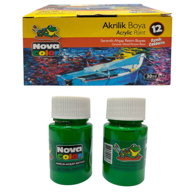 NOVA COLOR 30 ML YEŞİL AKRİLİK BOYA 12Lİ PAKET