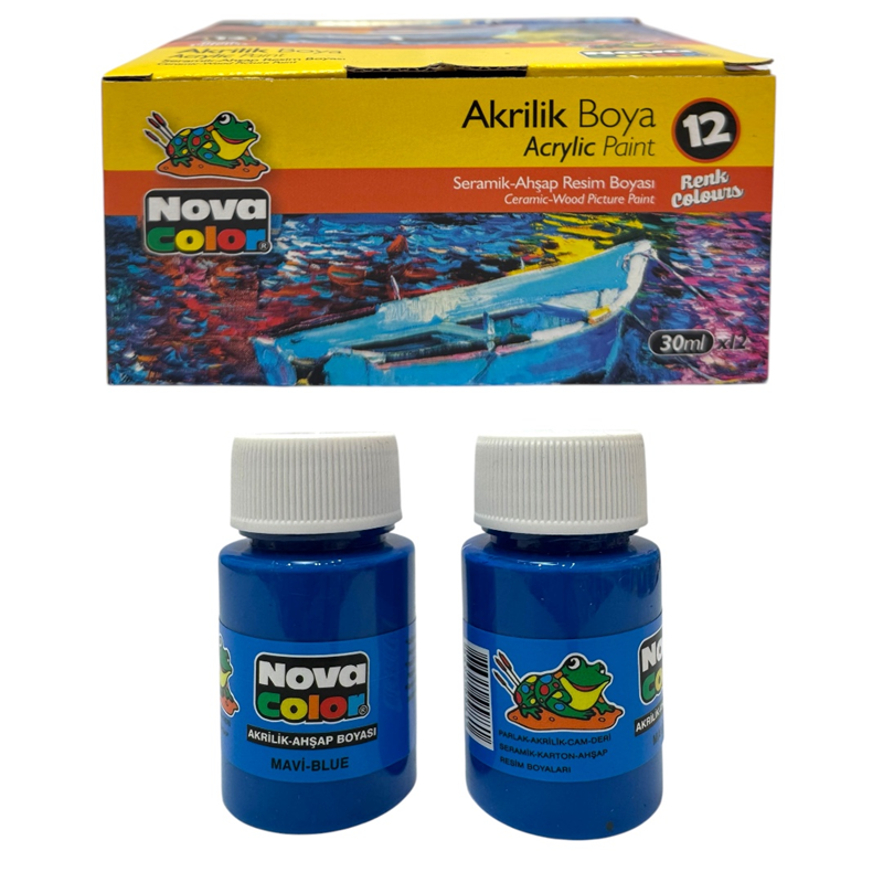 NOVA COLOR 30 ML MAVİ AKRİLİK BOYA 12Lİ PAKET
