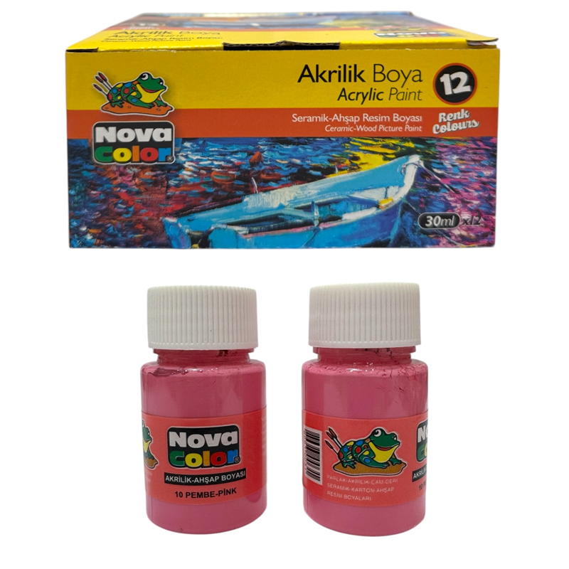 NOVA COLOR 30 ML PEMBE AKRİLİK BOYA 12Lİ PAKET