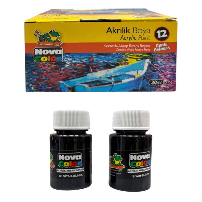 NOVA COLOR 30 ML SİYAH AKRİLİK BOYA 12Lİ PAKET