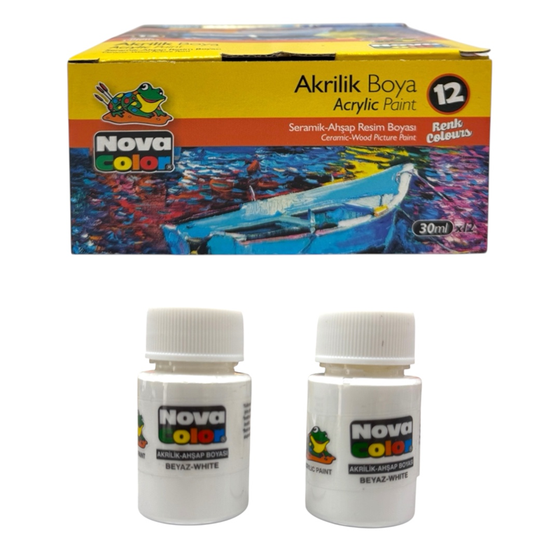 NOVA COLOR 30 ML BEYAZ AKRİLİK BOYA 12Lİ PAKET