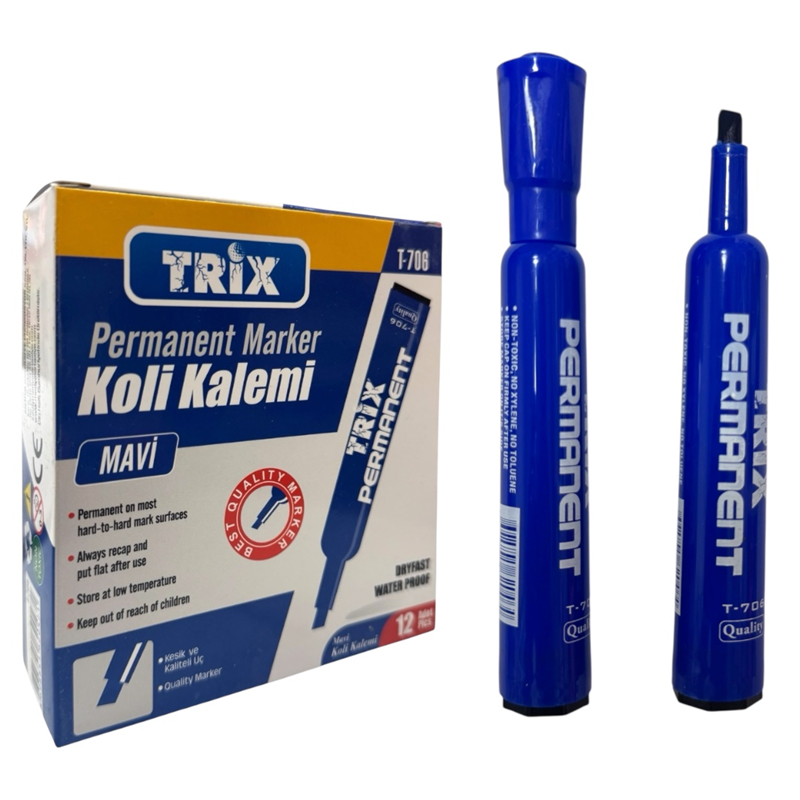 TRİX KESİK UÇLU KOLİ KALEMİ MAVİ 12Lİ PAKET