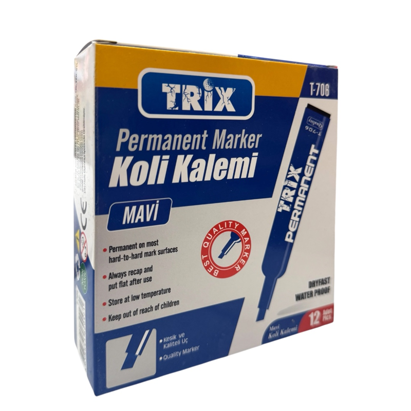 TRİX KESİK UÇLU KOLİ KALEMİ MAVİ 12Lİ PAKET